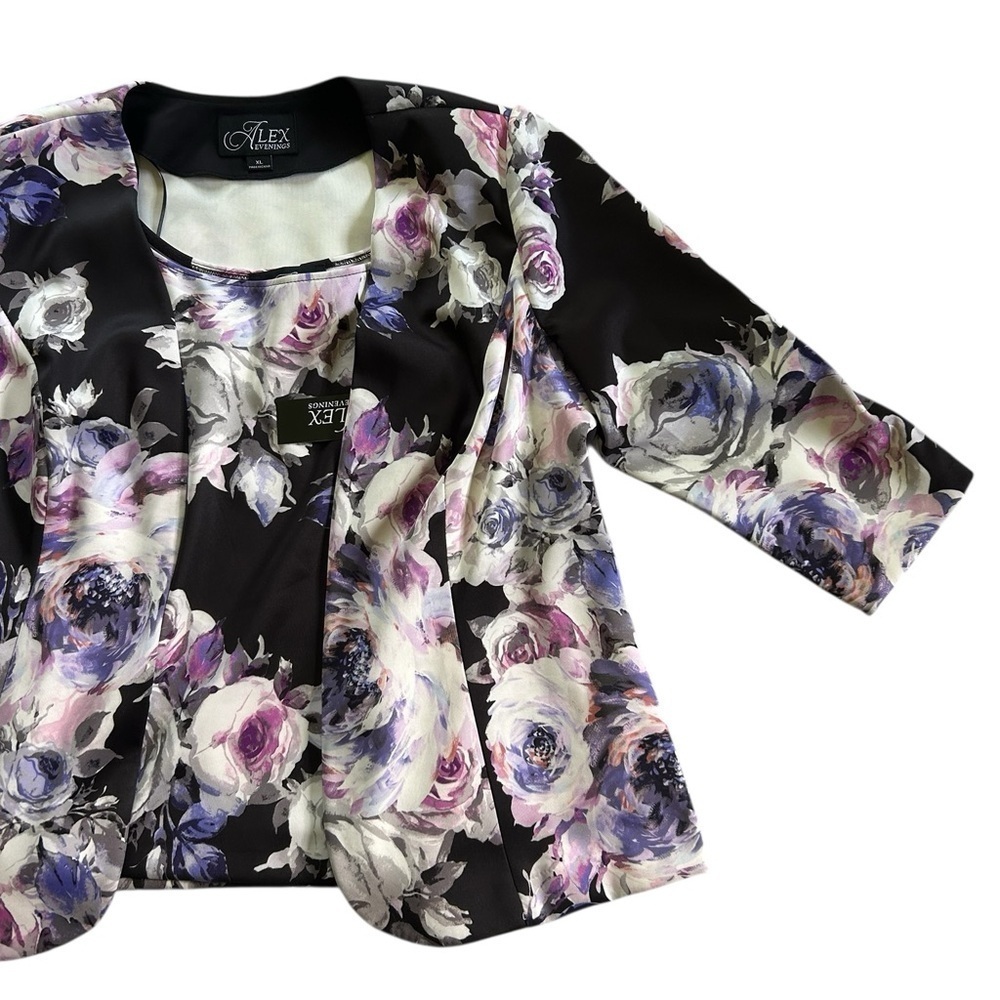 Alex Evenings Plus Size 3/4 Sleeve Purple Black Floral Tank & Jacket Set Size XL - Picture 3 of 14